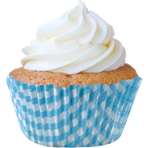 Forminha de Mini Cupcake Xadrez Azul Bebê 6 x 3,5 x 2,5 - 45 unid.