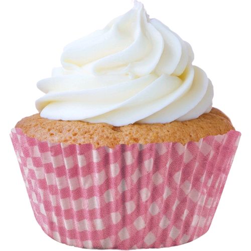 Forminha de Mini Cupcake Xadrez Rosa Bebê 6 x 3,5 x 2,5 - 45 unid.