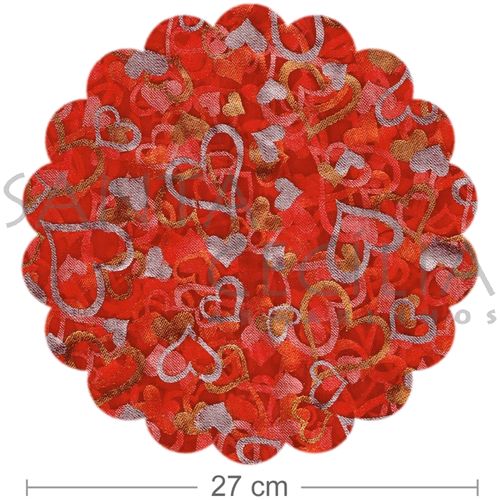 Organza 27 cm Vermelho c/ Corações Dourados