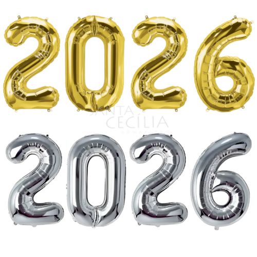 Balão de Número Metalizado kit 2026 - 81 cm