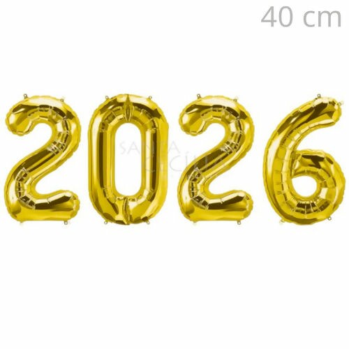 Balão de Número Metalizado kit 2026 - 40 cm Ouro