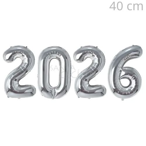 Balão de Número Metalizado kit 2026 - 40 cm Prata