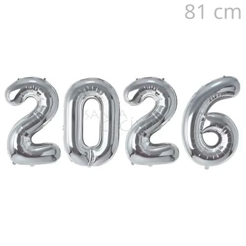 Balão de Número Metalizado kit 2026 - 81 cm Prata