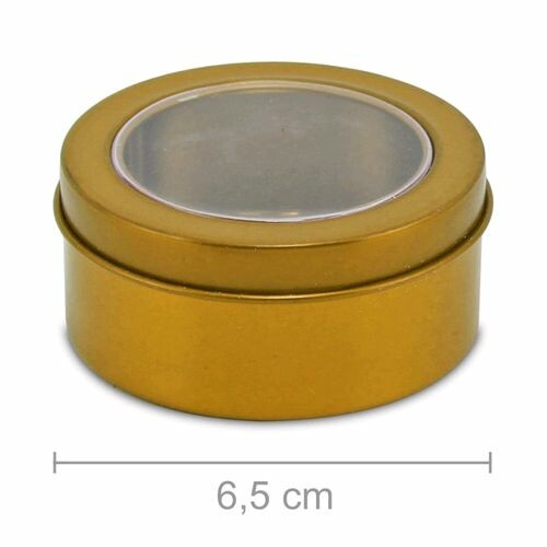 Caixa Metal Redonda com Visor A9 - Ouro