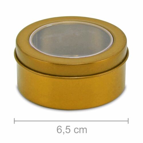 Caixa Metal Redonda com Visor A9 - Ouro