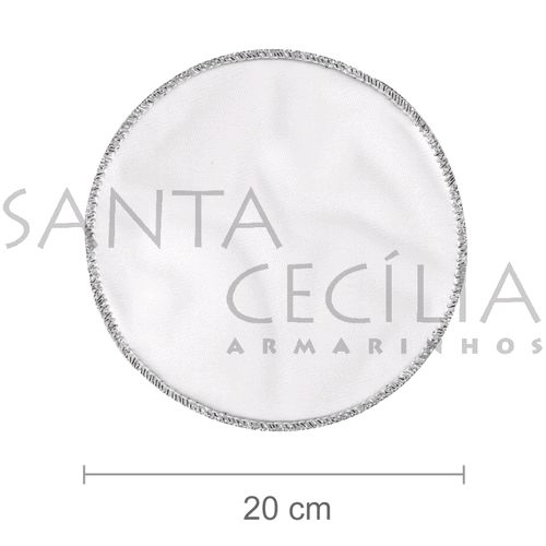 Organza Redonda 20 cm - Branca com Borda Prata - 25 unidades