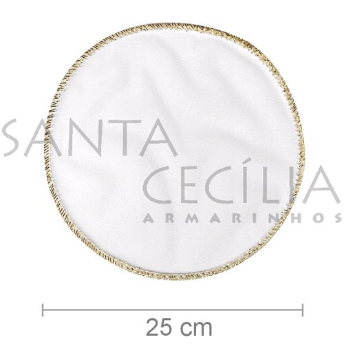 Organza Redonda 25 cm - Branca com Borda Ouro - 25 unidades