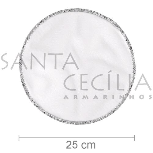 Organza Redonda 25 cm - Branca com Borda Prata - 25 unidades