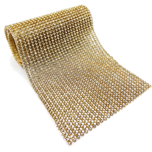 Manta de Strass 100% Vidro Base Alumínio Termocolante 10x40cm - Dourada