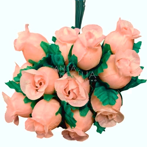 Mini Botão de Rosa 100 unidades - Salmão / Verde