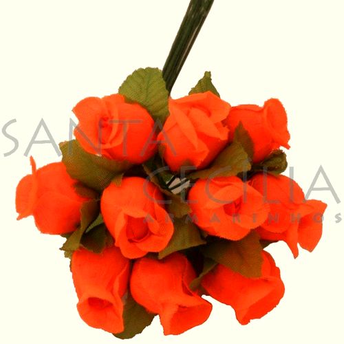 Mini Botão de Rosa com 100 unid. Laranja Fluorescente / Verde