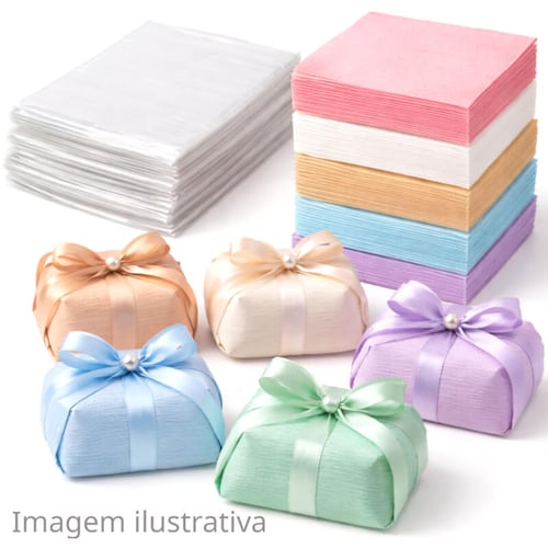 Papel Crepom para Bem-Casado com Celofane 50 unid. - 16 x 16 cm