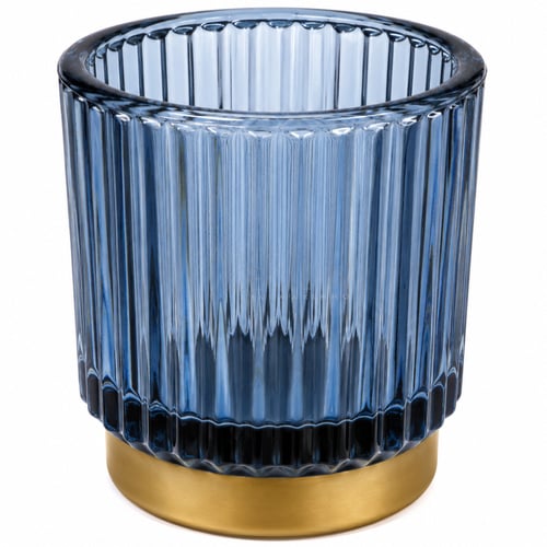 Porta-Vela em Vidro Canelado 7,8cm Ref. 7526 Azul