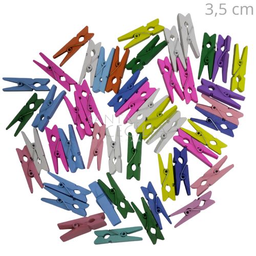 Pregador de Madeira Mini 50 unid. - 3,5 cm - Ref. TC - 3550 Colorido
