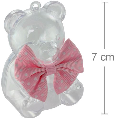 Urso de Acrílico Laço Rosa 6 unid. - Lembrancinha