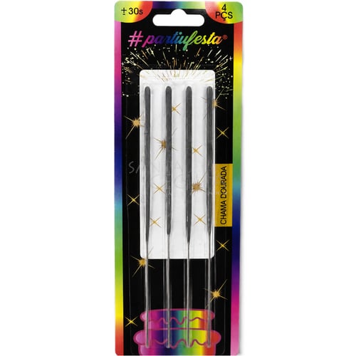 Vela Chama Estrelar 15cm Chama Dourada 4 unidades