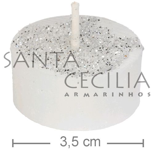 Vela Réchaud Branca com Glitter Prata - 6 unidades