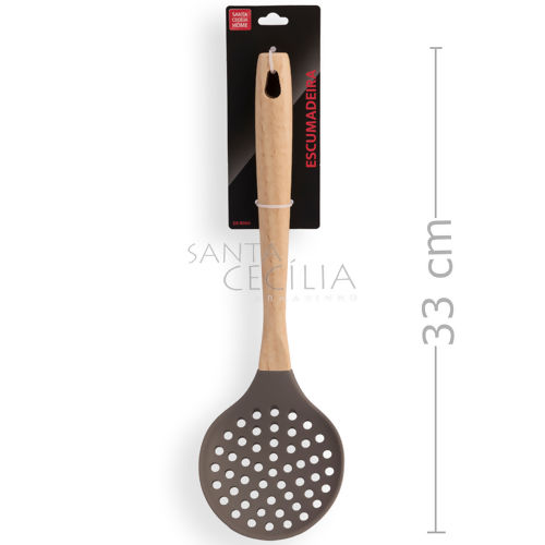 Escumadeira de Silicone Anti Risco Cabo de Bambu - Ref. Zx-B006