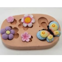 Molde de Silicone - Borboleta e Flores Ref. 137