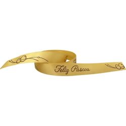 Fita de Cetim Feliz Páscoa ECF 003D Cor 110 Ouro - 1,5cm x 10m