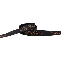 Fita de Cetim Feliz Páscoa ECF 003H Cor 376 Preto - 1,5cm x 10m
