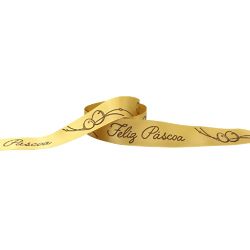 Fita de Cetim Feliz Páscoa ECF 005D Cor 287 Ouro - 2,2cm x 10m