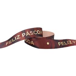 Fita de Cetim Feliz Páscoa ECF 005TH Cor 003 Marrom Mescla - 2,2cm x 10m