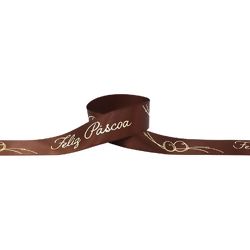 Fita de Cetim Feliz Páscoa ECF 005H Cor 768 Marrom - 2,2cm x 10m
