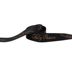 Fita de Cetim Feliz Páscoa ECF 005H Cor 770 Preto - 2,2cm x 10m