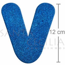 Letra em EVA Azul Royal com Glitter - V