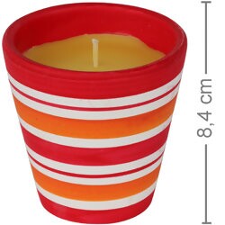 Vela Aromática em Vaso de Cerâmica WS2-002H - Listrada Vermelho, Laranja e Branco