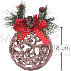 Bola para árvore de Natal 8 cm Vazada com Glitter - Rosê