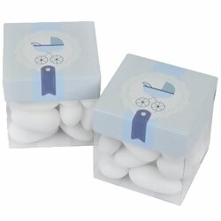 Caixinha de Acetato c/ Tampa de Papel 5x5cm - 10 unid - Bebê poá Azul