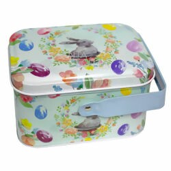 Caixa Metálica Quadrada de Páscoa com Alça Ref.03653 Coelho na Cartola