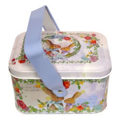 Caixa Metálica Quadrada de Páscoa com Alça Ref.03653 Coelhos Casal