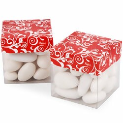 Caixinha de Acetato c/ Tampa de Papel 5x5cm - 10 unid - Arabesco Vermelho e Branco