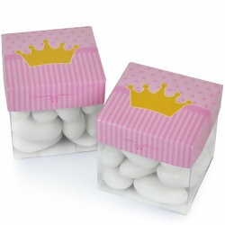 Caixinha de Acetato c/ Tampa de Papel 5x5cm - 10 unid - Coroa Rosa