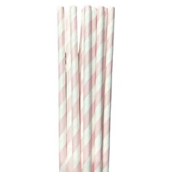 Canudo de Papel Listrado Rosa Bebê - 12 un.