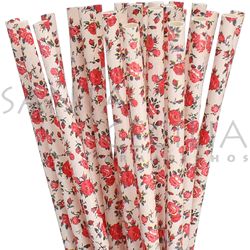 Canudo de Papel Floral Rosa - pacote com 25 un.