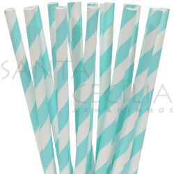 Canudo de Papel Listrado Azul Claro - 12 un.