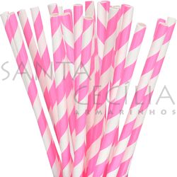 Canudo de Papel Listrado Pink - pacote com 25 un.