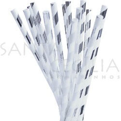 Canudo de Papel Listrado Prata - 12 un.