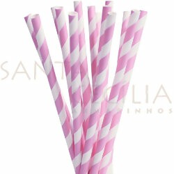 Canudo de Papel Listrado Rosa - 12 un.