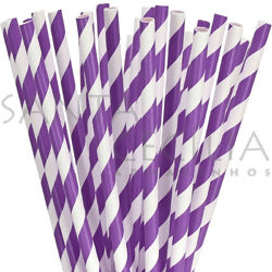 Canudo de Papel Listrado Roxo - pacote com 25 un.