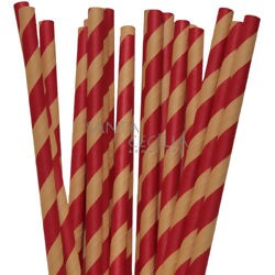 Canudo de Papel Listrado Vermelho e Kraft - 12 un.