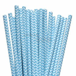 Canudo de Papel Zig Zag Azul - pacote com 12 un.