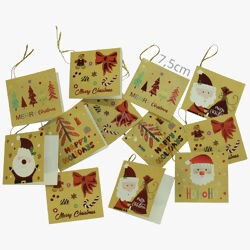 Cartão para Presente de Natal com Cordão Dourado e Designs Variados 12 unid. Ref. 8336