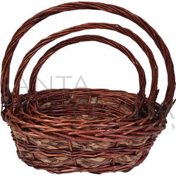 Cesta de Fibra Oval Faixa Marrom Ref. W6-3 - kit com 3 unidades