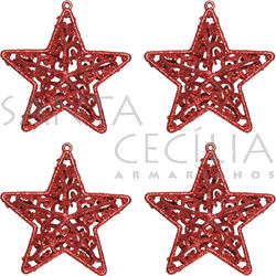 Enfeite de Natal - Estrela Vermelha com Glitter NTA15080 - 4 unid. 