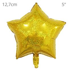 Balão Holográfico Estrela - Dourado 12.7cm 6 unid. - REF. Q00625
